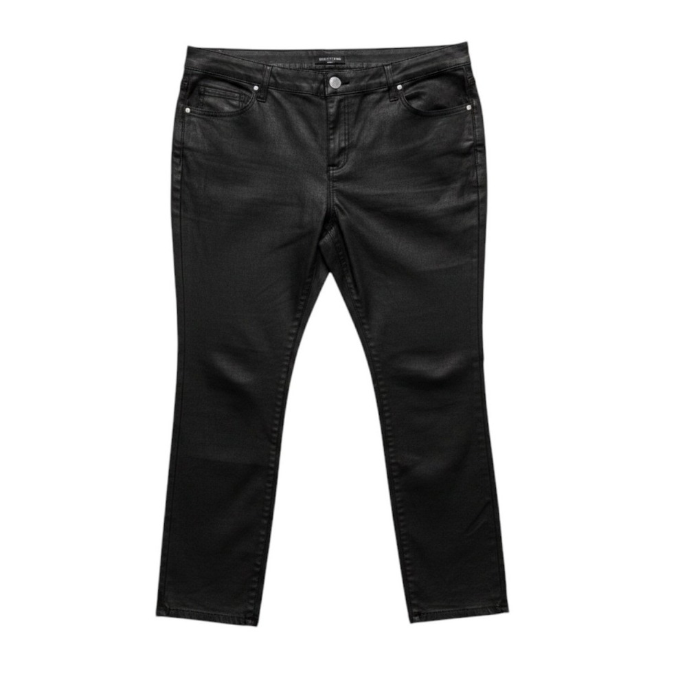 Eileen Fisher Pants Coated Denim Slim Fit Black Edgy Chic Night Out 16W